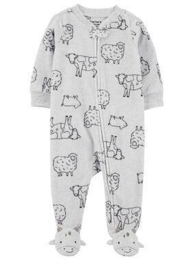 Carter's Light Gray Farm Animal Fleece Footed One-Piece